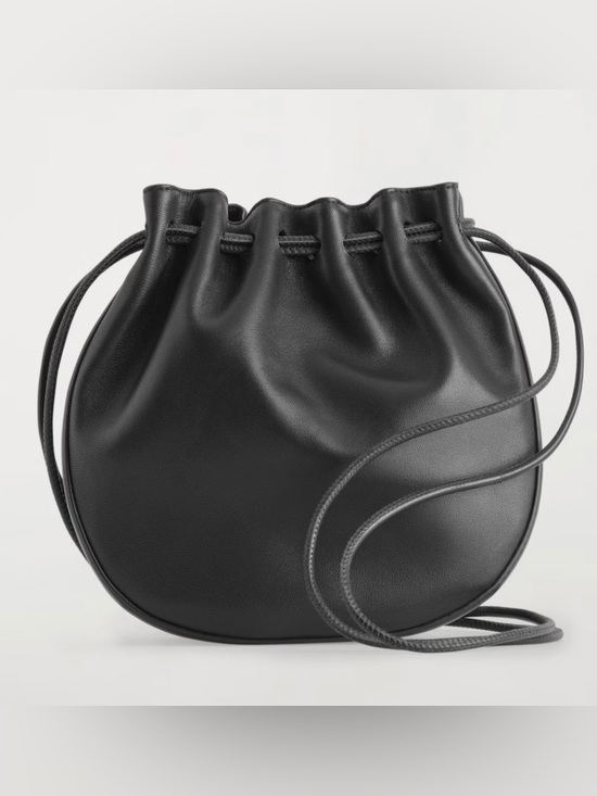 COS Handbags - COS LEATHER GATHERED POUCH Black Drawstring Crossbody Bag